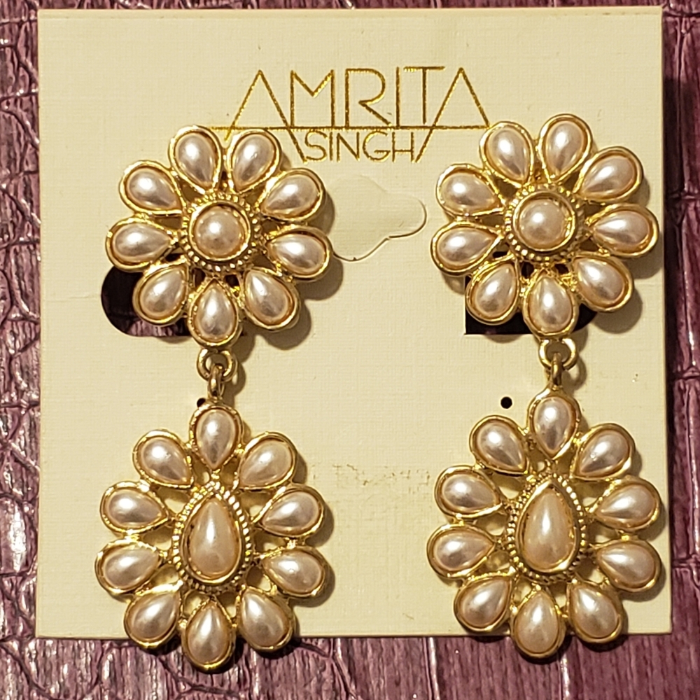 Amrita Singh 18k GP White Pearl ClipOn Earrings